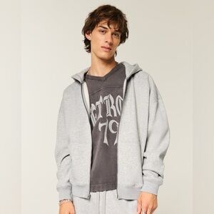 NEW Hollister Boxy Gray Zip-Up Hoodie